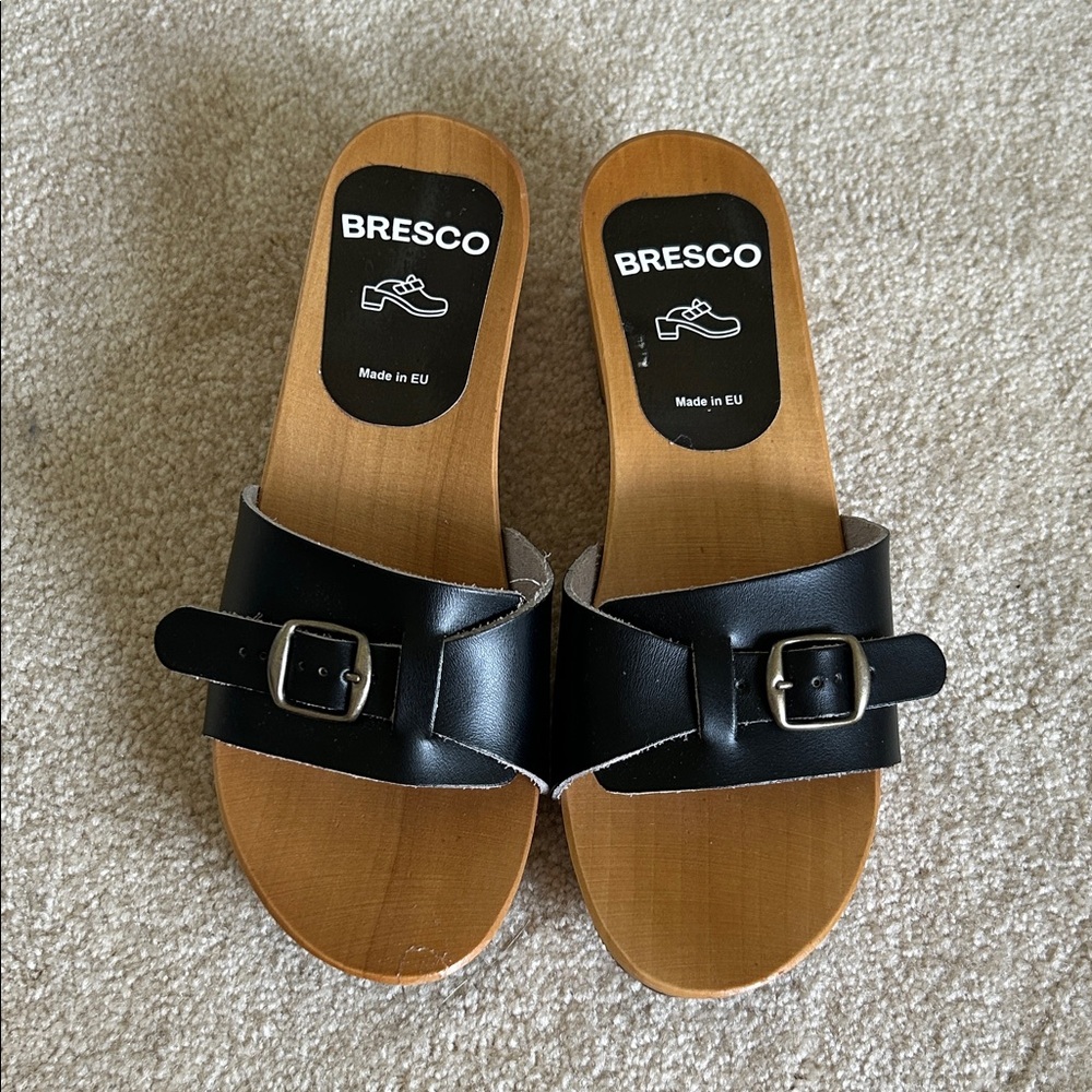 Black Leather Women's Clog Sandals